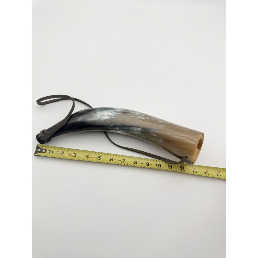 Bull Cow Horn Decorative Piece with Leather Strap Western Decor Horn Shofar - Picture 6 of 6